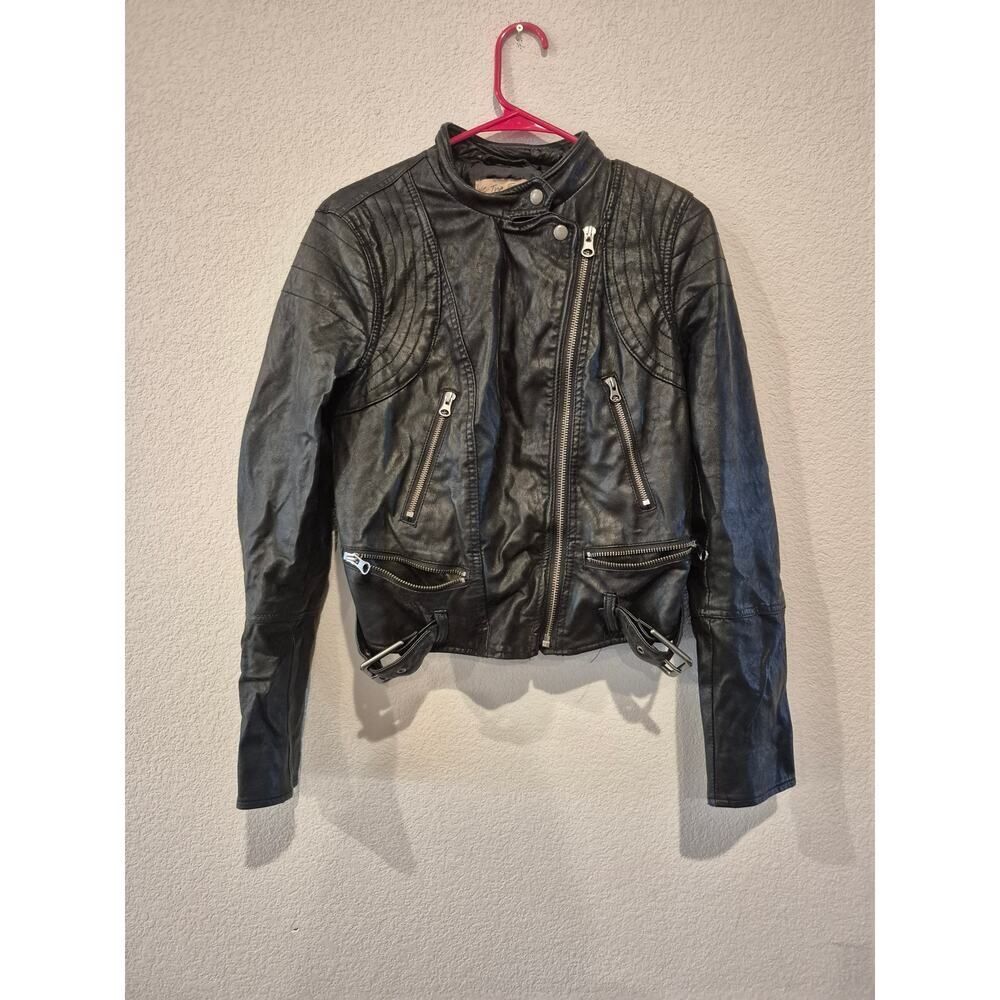 We The Free Black Leather Moto Jacket